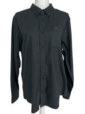 RVCA / Black Slim Fit Button Down Shirt / Large / Office Preppy Hipster Emo Goth
